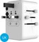 Cestovní adaptér FIXED pro EU, UK a USA/AUS, s 3xUSB-C a 2xUSB výstupem, GaN, PD 65W, bílý
