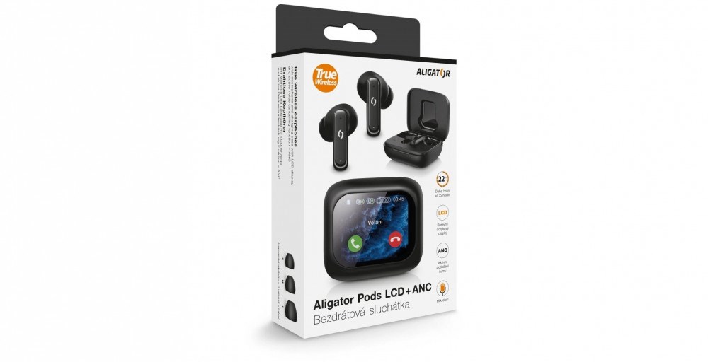 Aligator Pods LCD + ANC displej na nabíjecím pouzdře