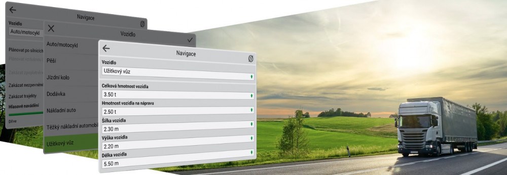 Navitel E501 funkce pro nadrozměrné vozy