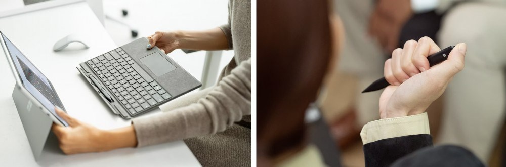 Surface Pro Signature Keyboard (mechanické klávesy) + Slim Pen 2 (psaní na obrazovce i na klávesnici)