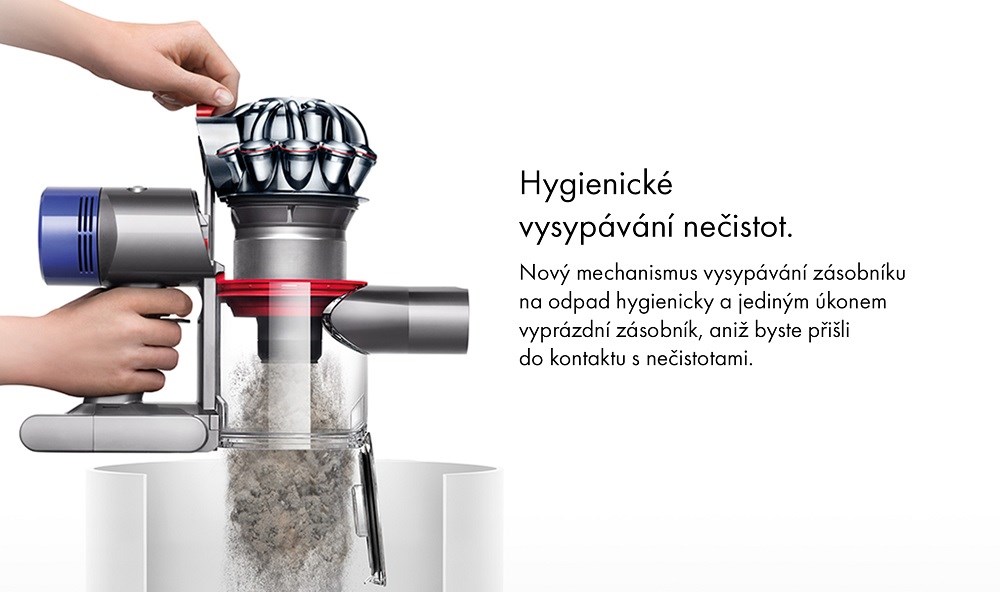 Dyson V8 Absolute vysypávání nečistot