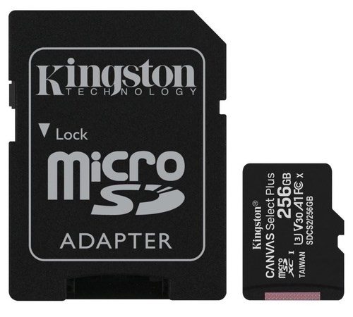 Kingston Canvas select plus microSDXC 256GB Class 10 + SD adaptér