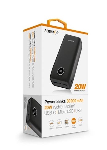 Powerbanka ALIGATOR Power Delivery 20W, rychlé nabíjení, 30 000 mAh