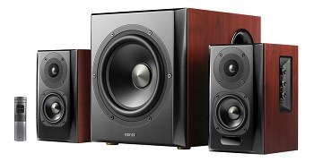 Edifier S350DB reproduktory hnědé ovládací panel