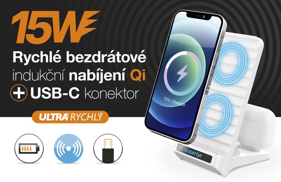 Aligator CHQ001 stojánek s bezdrátovým nabíjením