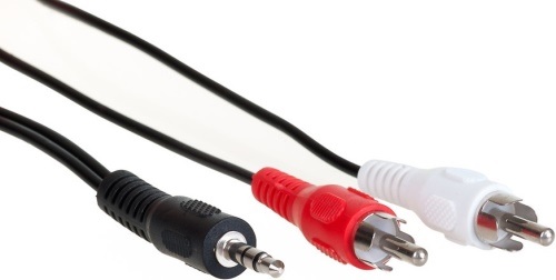 Aq reproduktorový kabel Kam050 - stereo audio kabel s konektory 3,5 mm Jack - 2 x Rca, délka 5,0 m