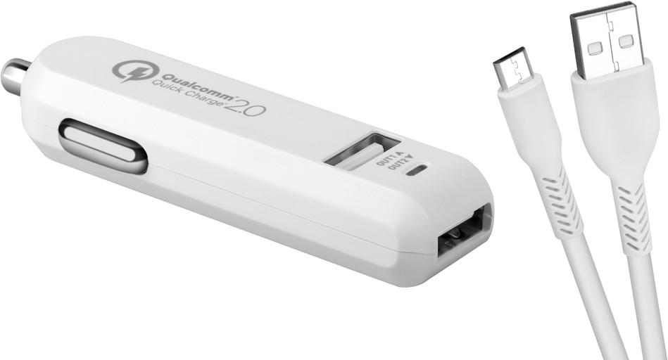 AVACOM CarMAX 2 nabíječka do auta 2x Qualcomm Quick Charge 2.0, bílá barva (micro USB kabel) - AVACOM NACL-QC2XM-WW