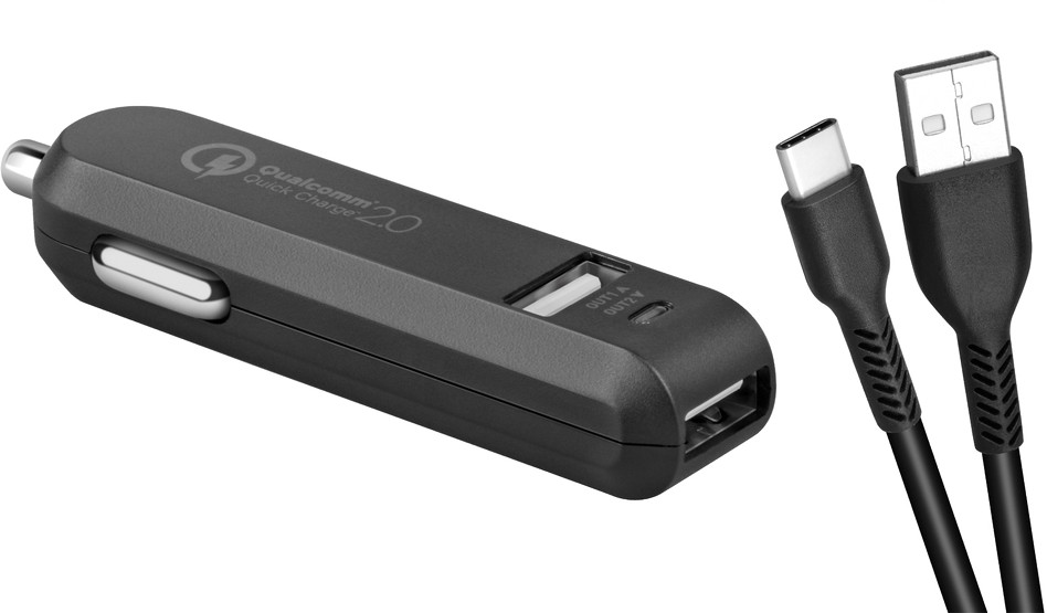 Levně Avacom nabíječka pro mobil Carmax 2 nabíječka do auta 2x Qualcomm Quick Charge 2.0, černá barva (USB-C kabel) - Avacom Nacl-qc2xc-kk