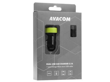 Levně Avacom nabíječka pro mobil nabíječka do auta se dvěma Usb výstupy 5V/1a - 3,1A, černo-zelená barva - Avacom Nacl-2xkg-31a