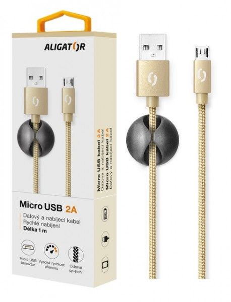 Levně Aligator Premium kabel Datový kabel 2A, Micro Usb zlatý (DATKP03)