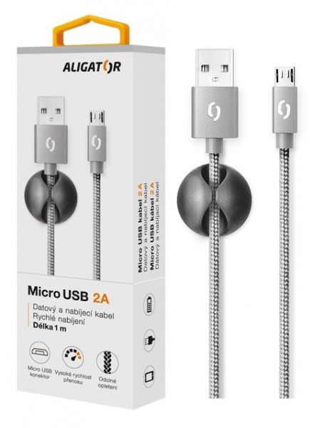 Datový kabel ALIGATOR PREMIUM 2A, USB-C šedý (DATKP08)