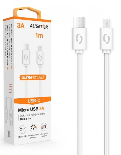 Datový kabel Aligator Power 3A, USB-C/micro USB 1m černý
