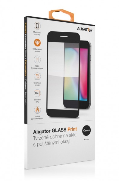 Levně tvrzené sklo pro mobilní telefon Ochranné tvrzené sklo Aligator Print, iPhone 13 mini, černá, celoplošné lepení