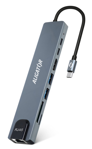 Aligator Dokovací stanice USB-C / Hub 8v1 (USB-C / 2xUSB / SD / MicroSD/ HDTV / RJ45)