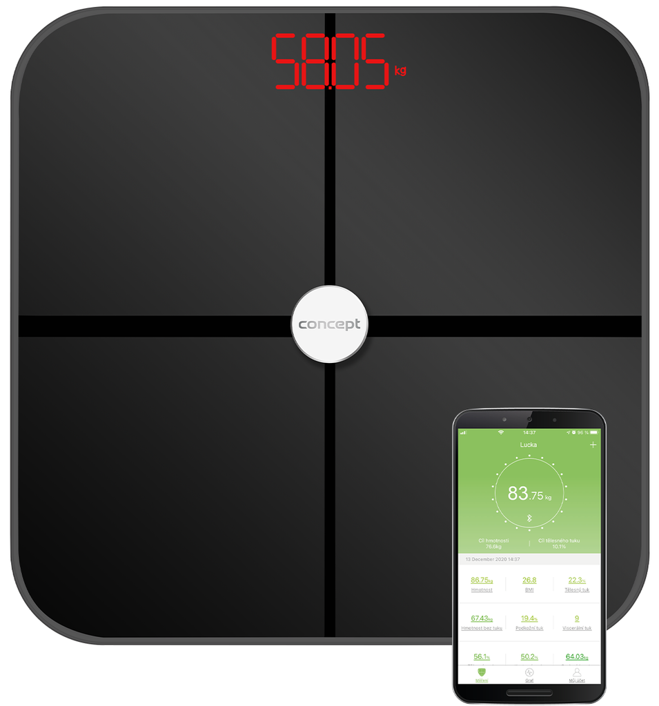 Levně Concept osobní váha Vo4011 Osobní váha diagnostická 180 kg Perfect Health, černá