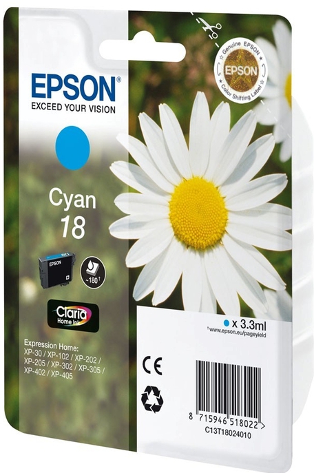 Levně Epson inkoust T1802 Cyan, C13t18024012