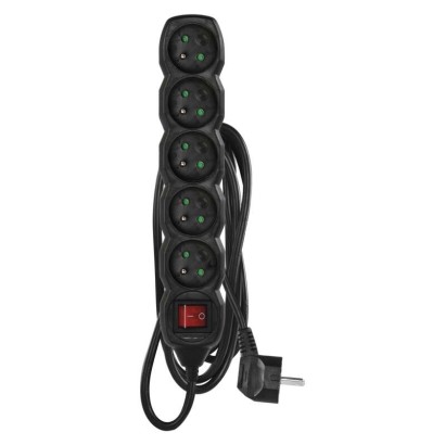Emos Pc1513r Prodlužovací kabel s vypínačem – 5 zásuvek, 3m, černý