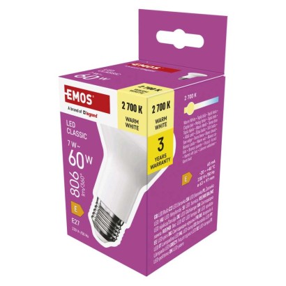 ZQ7E41 LED žárovka Classic R63 / E27 / 7 W (60 W) / 806 lm / teplá bílá Emos