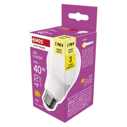 ZQ5E21 LED žárovka Classic A60 / E27 / 4 W (40 W) / 470 lm / teplá bílá Emos 1ks