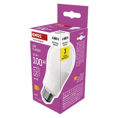 Emos žárovka Led žárovka Classic A60 / E27 / 13 W (100 W) / 1521 lm / neutrální bílá 1ks