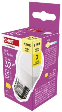 Emos Led žárovka Classic Mini Globe / E27 / 2,5 W (32 W) / 350 lm / teplá bílá