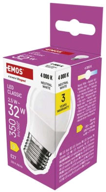 Emos Led žárovka Classic Mini Globe / E27 / 2,5 W (32 W) / 350 lm / neutrální bílá