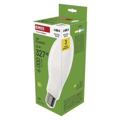 Emos Led žárovka Filament Ed90 / E40 / 36 W (327 W) / 6 000 lm / neutrální bílá