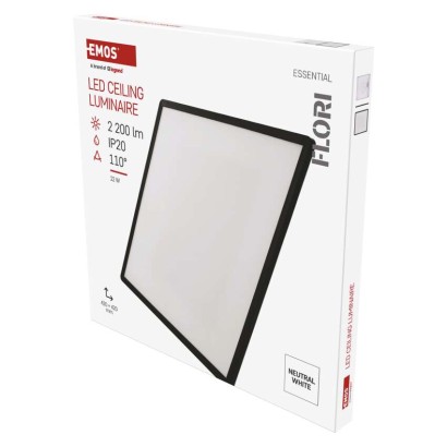 Emos Led přisazené svítidlo Flori čtvercové, černé, 22W, neutrální bílá
