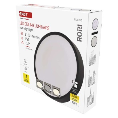 Emos Led přisazené svítidlo Rori kruhové, černé, 17W, se změnou Cct
