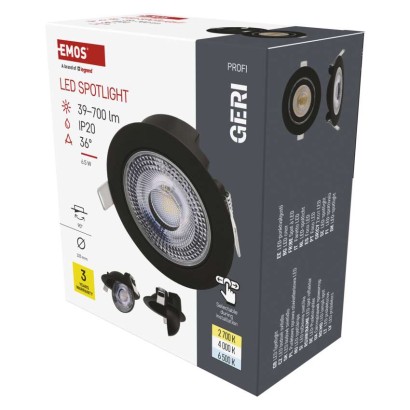 Emos Led bodové svítidlo Geri 6,5W 780Lm Ip20 Cct černá