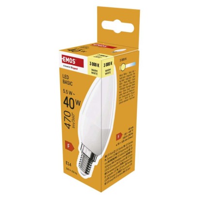 Emos Led žárovka Basic svíčka / E14 / 5,5 W (40 W) / 470 lm / teplá bílá