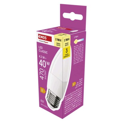 Emos Led žárovka Classic svíčka / E27 / 4,2 W (40 W) / 470 lm / teplá bílá