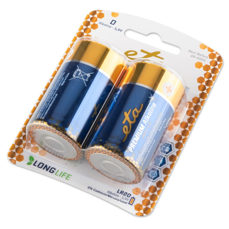 Levně Baterie alkalická Eta Premium Alkaline D, Lr20, 2ks