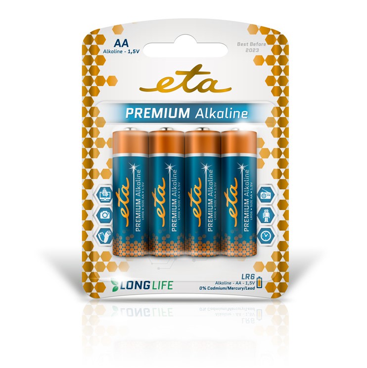 Baterie alkalická ETA PREMIUM ALKALINE AAA, LR06, 4ks