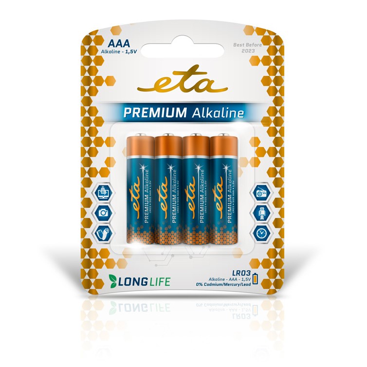 Baterie alkalická ETA PREMIUM ALKALINE AAA, LR03, 4ks