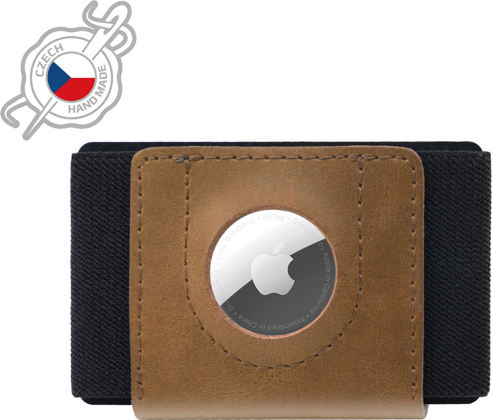 Kožená peněženka FIXED Tiny Wallet for AirTag z pravé hovězí kůže, hnědá