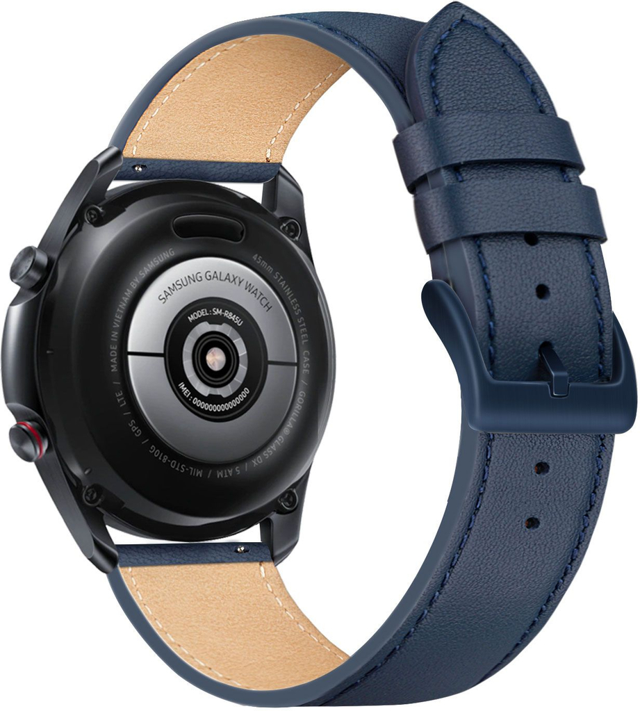 Kožený řemínek FIXED Leather Strap s šířkou 22mm pro smartwatch, modrý