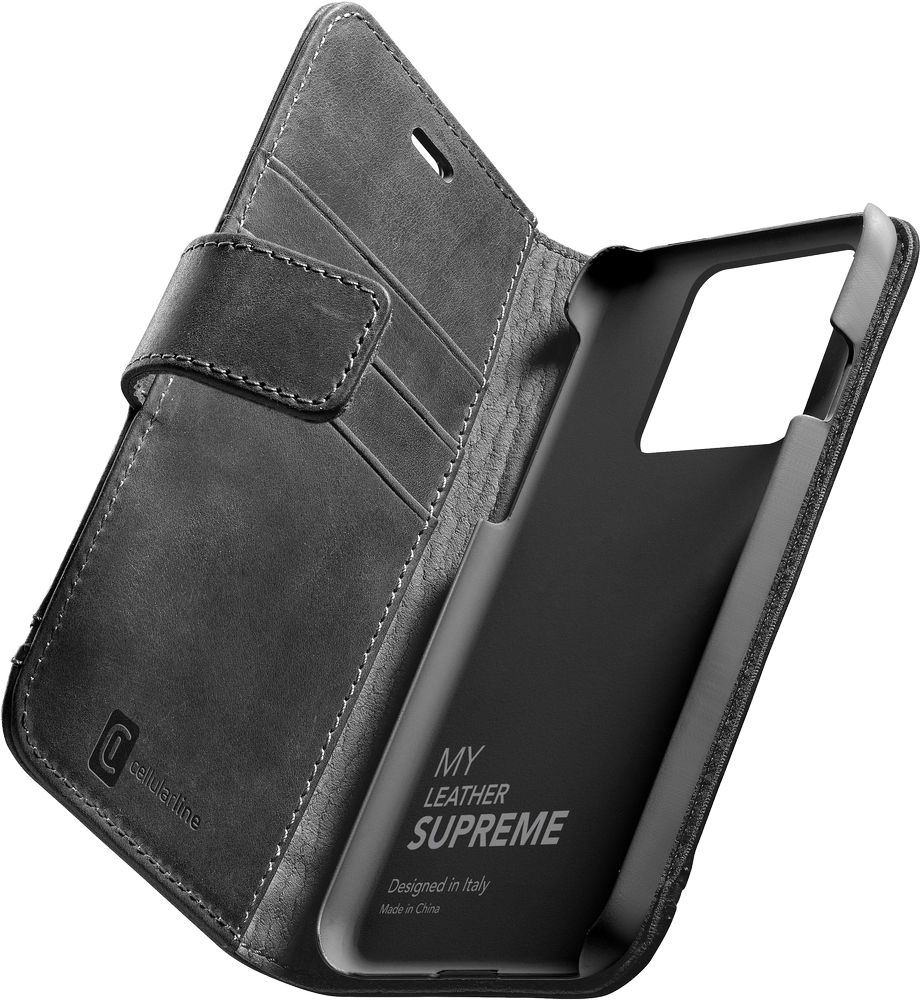 Levně pouzdro na mobil Prémiové kožené pouzdro typu kniha Cellularline Supreme pro Apple iPhone 13 Mini, černé