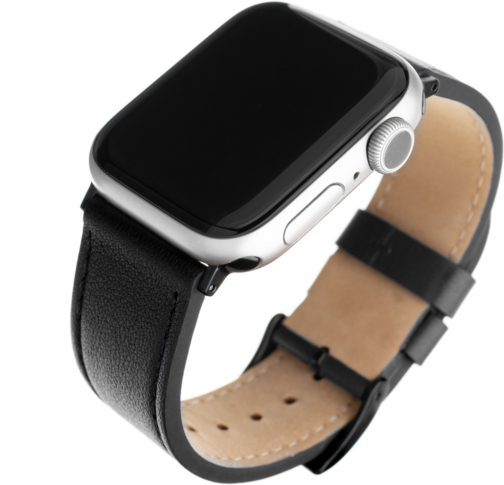 Levně Kožený řemínek Fixed Leather Strap pro Apple Watch 38/40/41 mm, černý