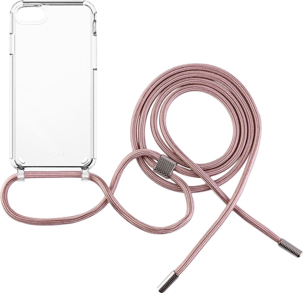 Pouzdro Fixed Pure Neck s růžovou šňůrkou na krk pro Apple iPhone 7/8/SE (2020/2022)