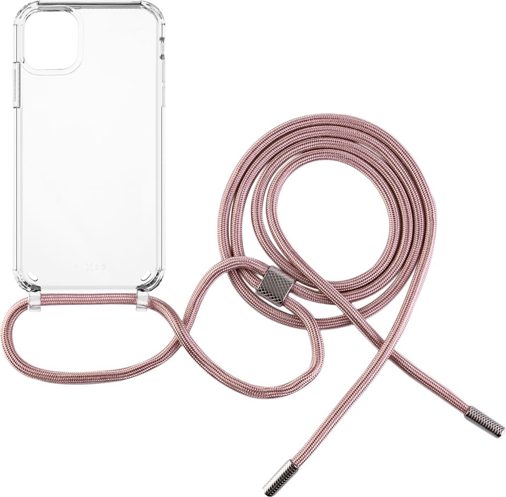 Levně pouzdro na mobil Pouzdro Fixed Pure Neck s růžovou šňůrkou na krk pro Apple iPhone 11
