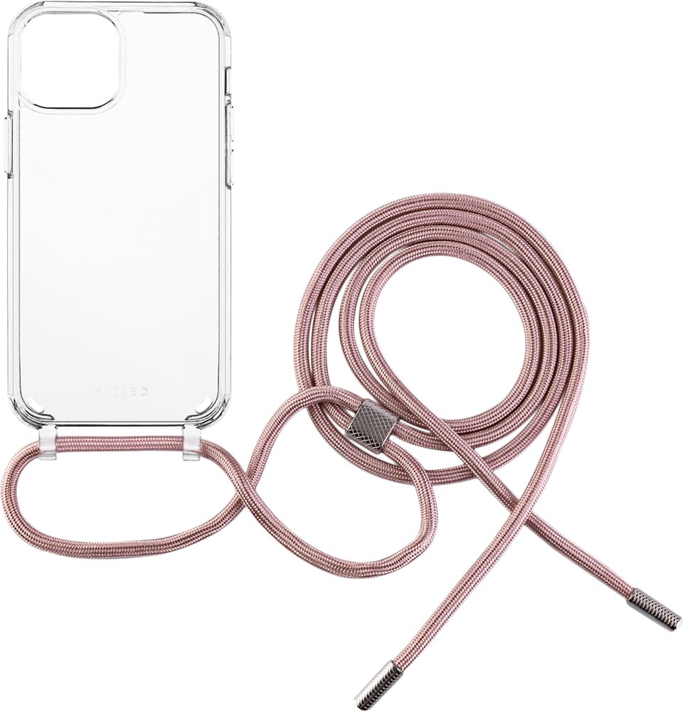 Levně pouzdro na mobil Pouzdro Fixed Pure Neck s růžovou šňůrkou na krk pro Apple iPhone 12 mini