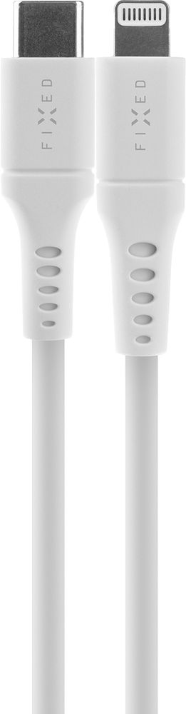 Krátký nabíjecí a datový Liquid silicone kabel Fixed s konektory USB-C/Lightning a podporou PD, 0.5m, MFi, bílý
