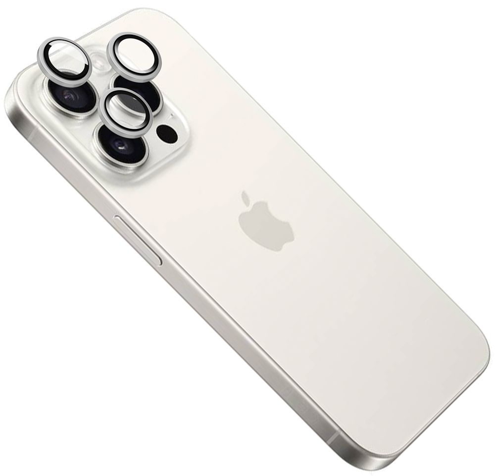 Ochranná skla čoček fotoaparátů FIXED Camera Glass pro Apple iPhone 15 Pro/15 Pro Max, stříbrná