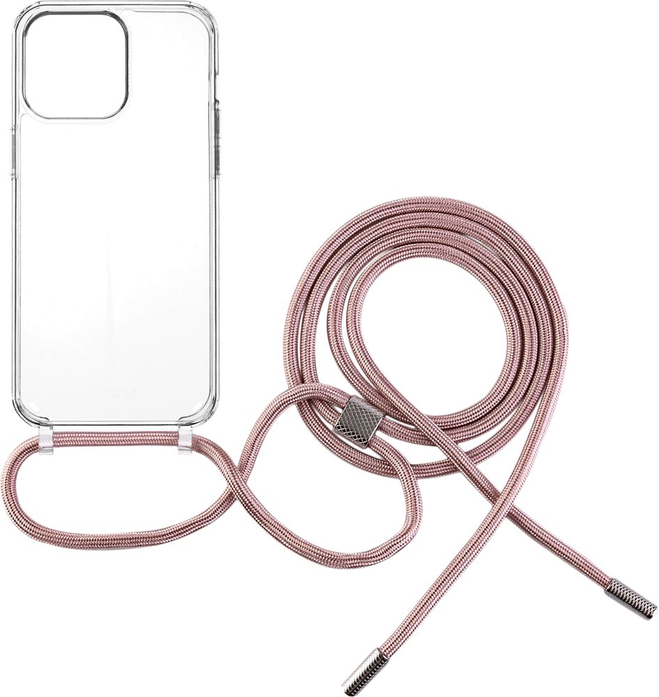 Levně pouzdro na mobil Pouzdro Fixed Pure Neck s růžovou šňůrkou na krk pro Apple iPhone 15 Pro