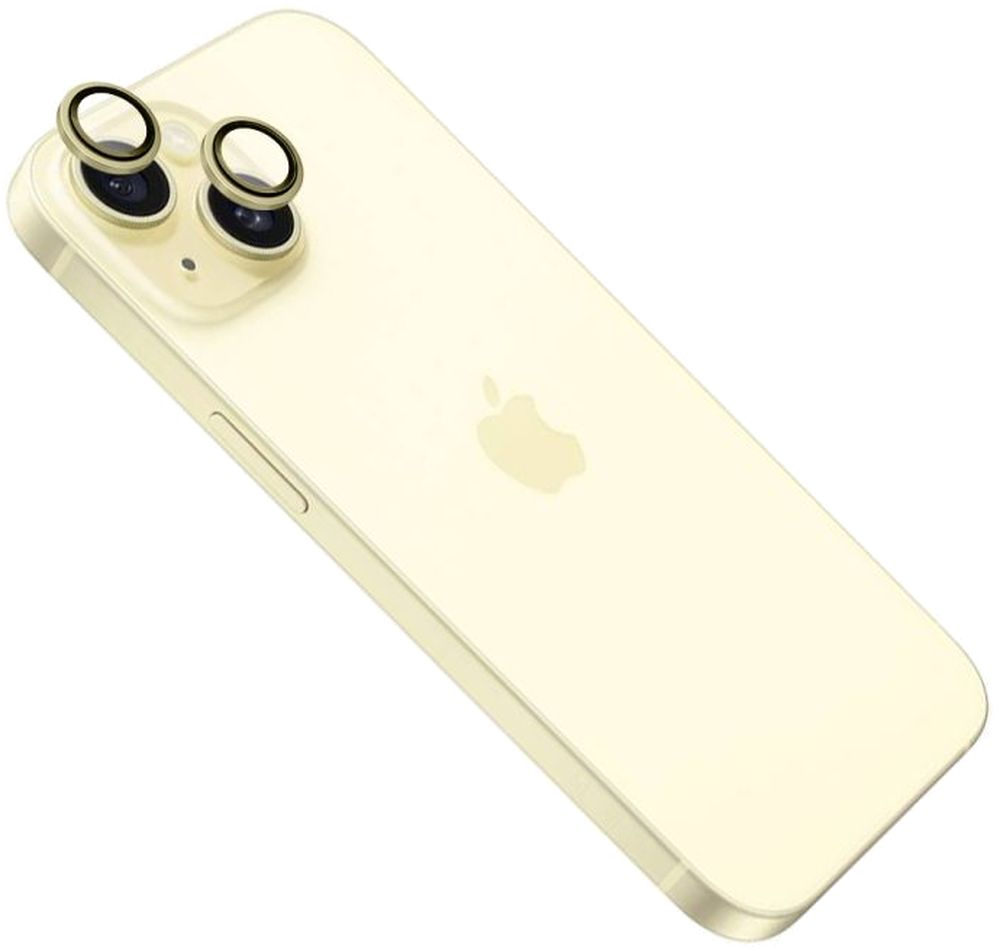 Levně tvrzené sklo pro mobilní telefon Ochranná skla čoček fotoaparátů Fixed Camera Glass pro Apple iPhone 15/15 Plus, žlutá