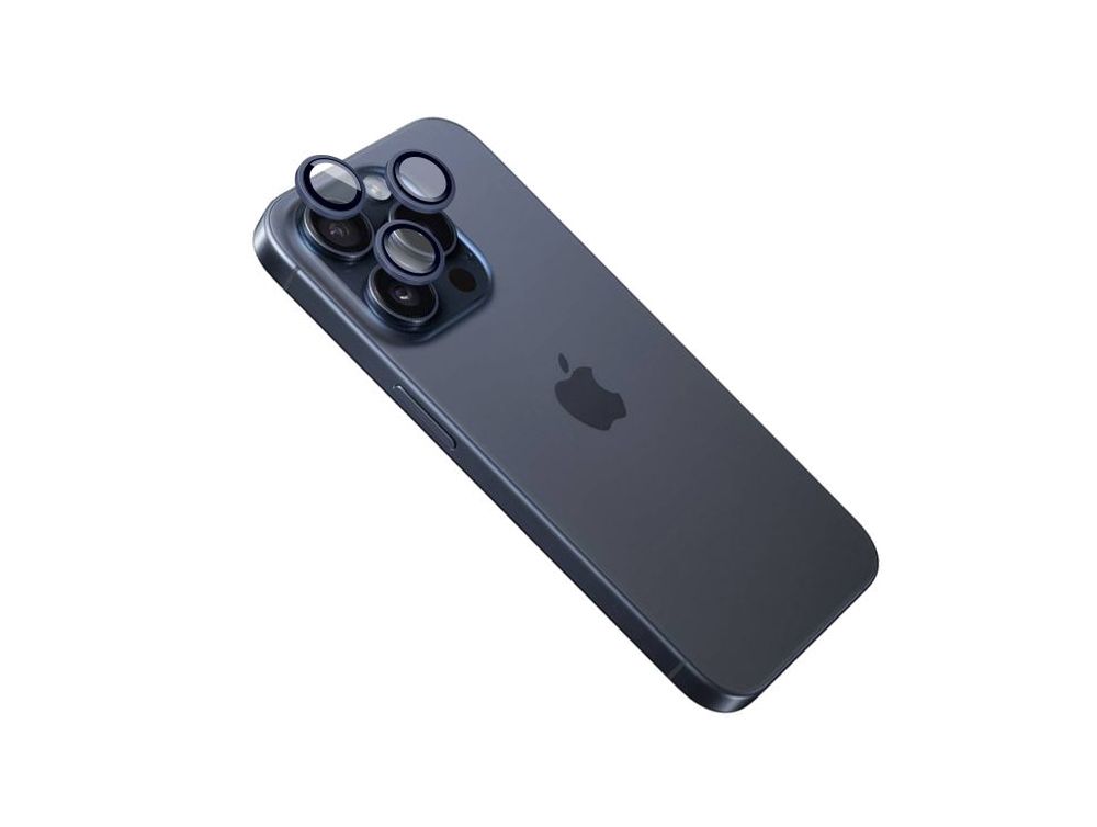Ochranná skla čoček fotoaparátů Fixed Camera Glass pro Apple iPhone 15 Pro/15 Pro Max, tmavě modrá