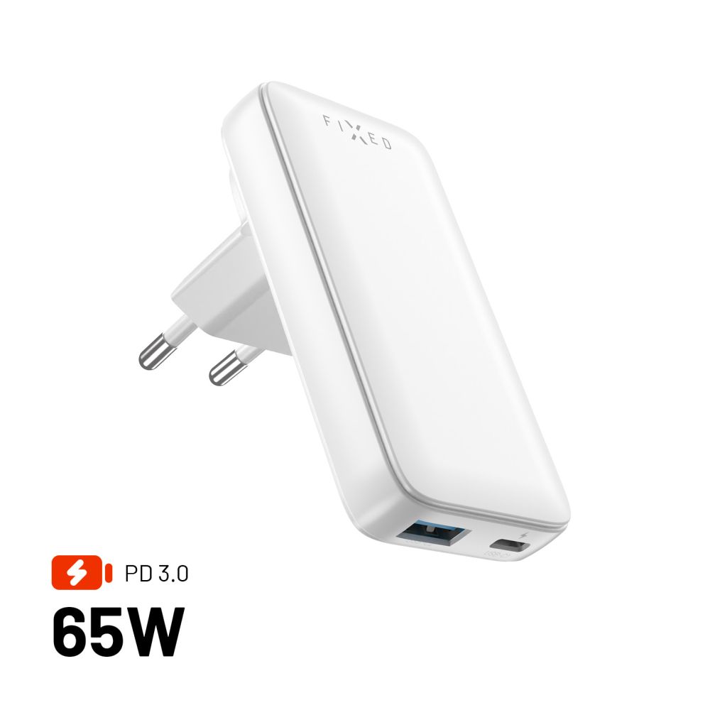 nabíječka pro mobil Síťová Gan nabíječka Fixed Slim Traveller s Usb-c a Usb výstupem s vyměnitelnými adaptéry, 65W, bílá