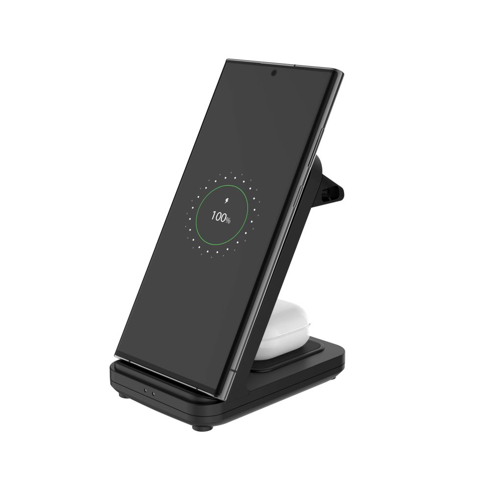 nabíječka pro mobil Stojánek Fixed Powerstation Uni s bezdrátovým nabíjením až pro 2 zařízení, 15W+5w, černý