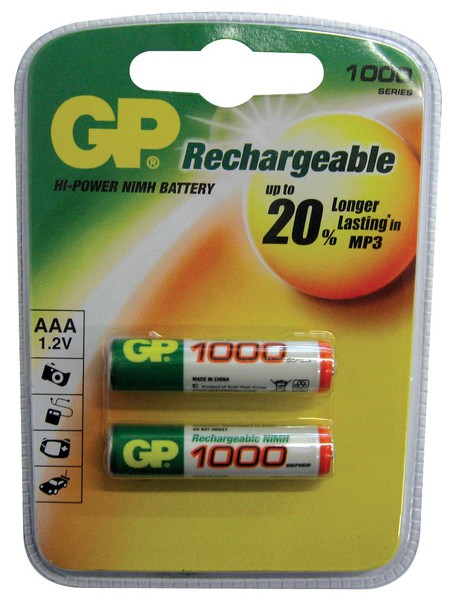 Baterie GP AAA(mikro) 1000mAh blistr 2 ks - Baterie GP AAA 1000mAh 2ks